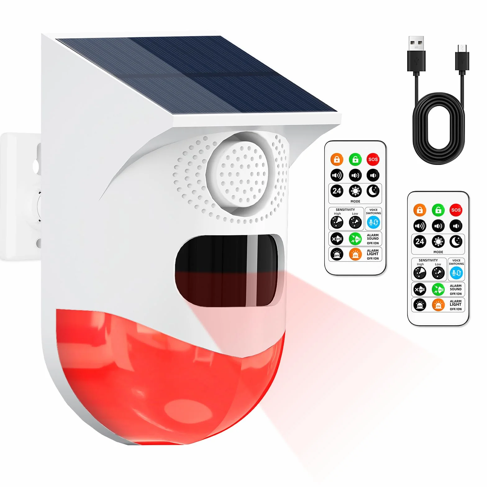 Cuteefun Sensor de Movimiento Solar Inalámbrico 120dB IP67 con 2 Control Remoto para Garaje