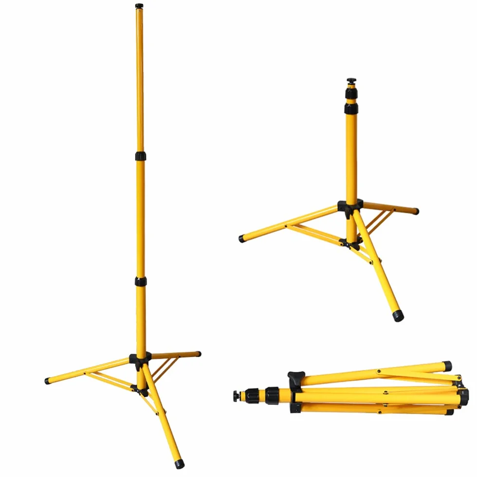 Fiqops Trípode para focos de construcción, trípode telescópico de acero, altura regulable, luz de trabajo, soporte de acero, color: amarillo
