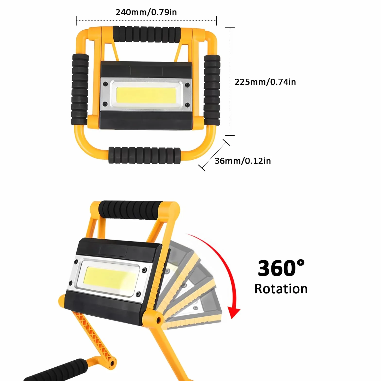 Foco LED de 20 W con batería, 4400 mAh, 1600 lm, lámpara de trabajo portátil, lámpara de camping portátil al aire libre, 4 modos de luz y batería recargable, para camping, garaje, emergencia, obra
