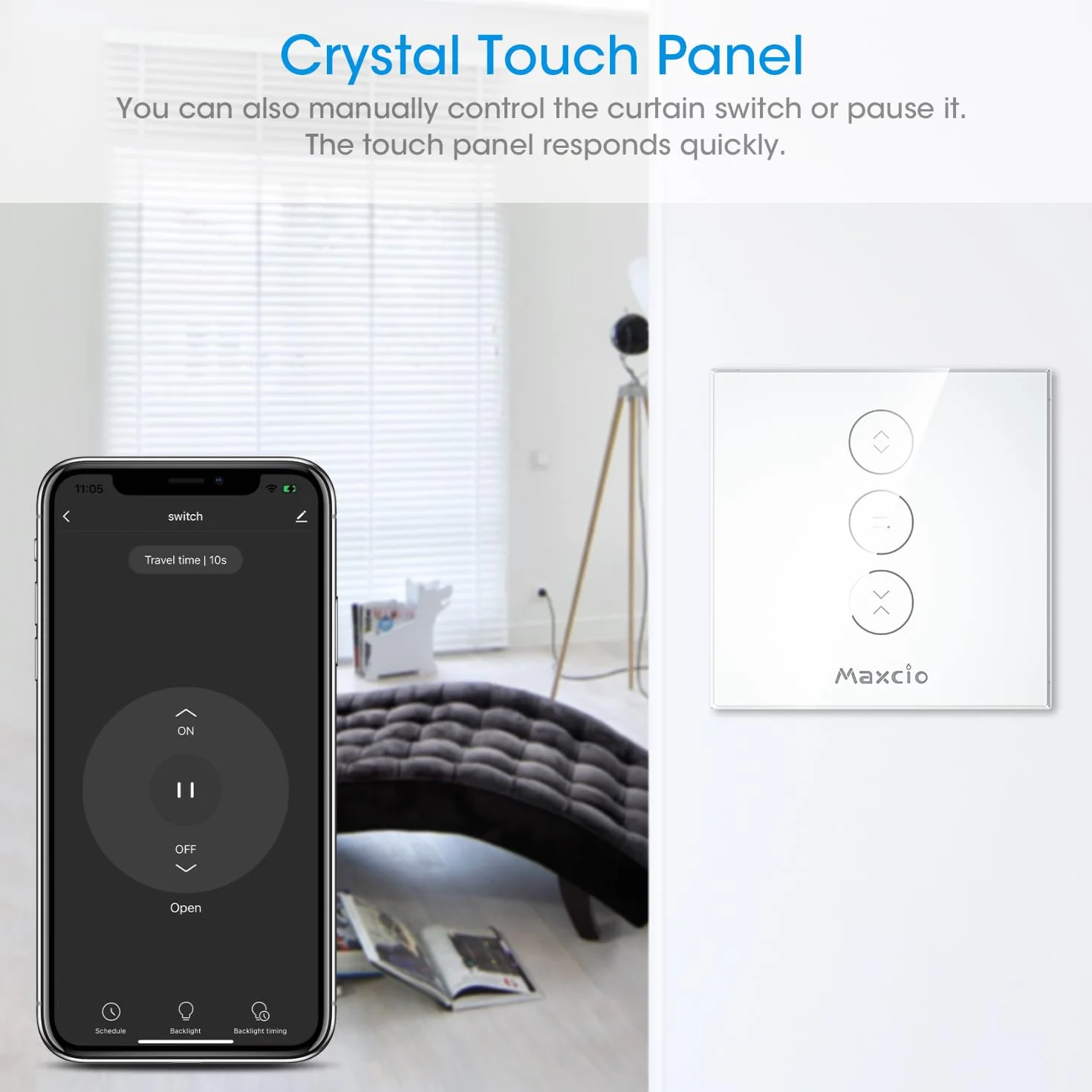 Maxcio Interruptor de Persiana WiFi, Control Inteligente de Persiana compatible con Alexa, Google Assistant, Control por voz y Control Remoto, Temporizador