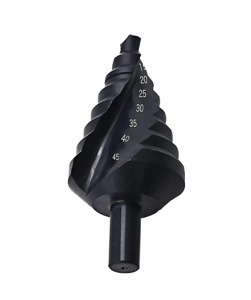 Mengshen HSS Broca Escalonada 10-45mm, Nitruro Espiral Pagoda Paso Taladro Drill Acero de Alta Velocidad para Acero al Carbono, Chapa de Hierro, Tableros de Aislamiento, Tableros de PVC, Tablones