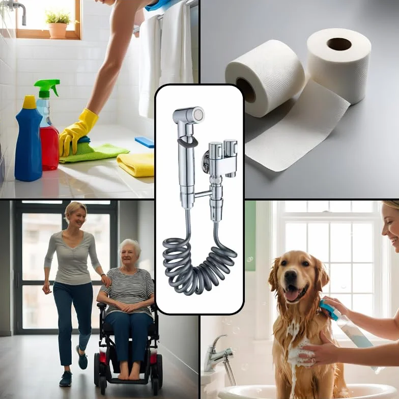 Ducha higiénica para WC, Grifo Bidet en acero inox para WC, Ducha bidet con chorro de agua, Grifo para Inodoro con manguera para bidet