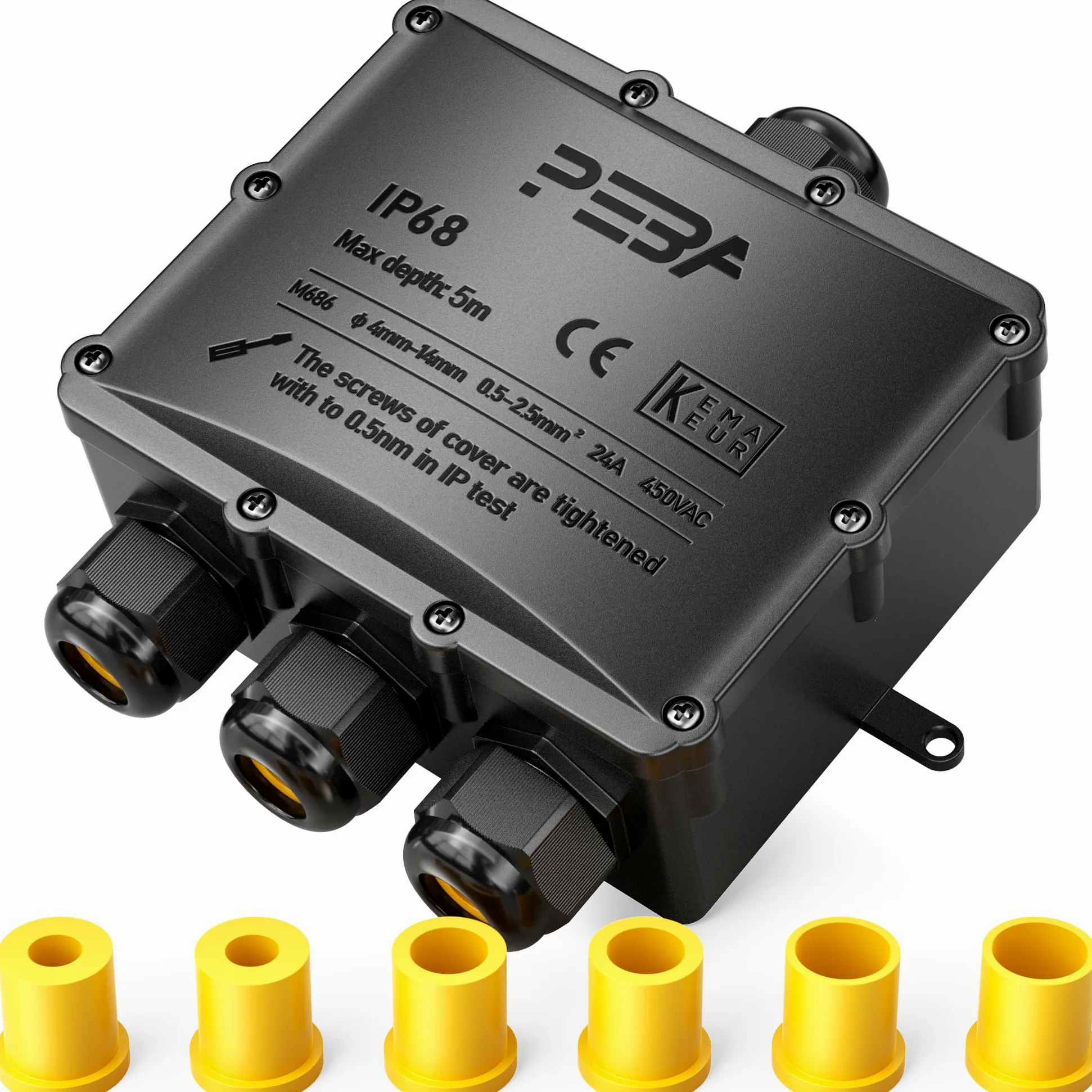 PEBA Cajas de Conexiones Impermeables IP68, Conector de cable estanco, Caja de conexiones de conector de cable Exterior Grande de 4 vías, Apto para cables 4-14 mm Caja Estanca, Negro