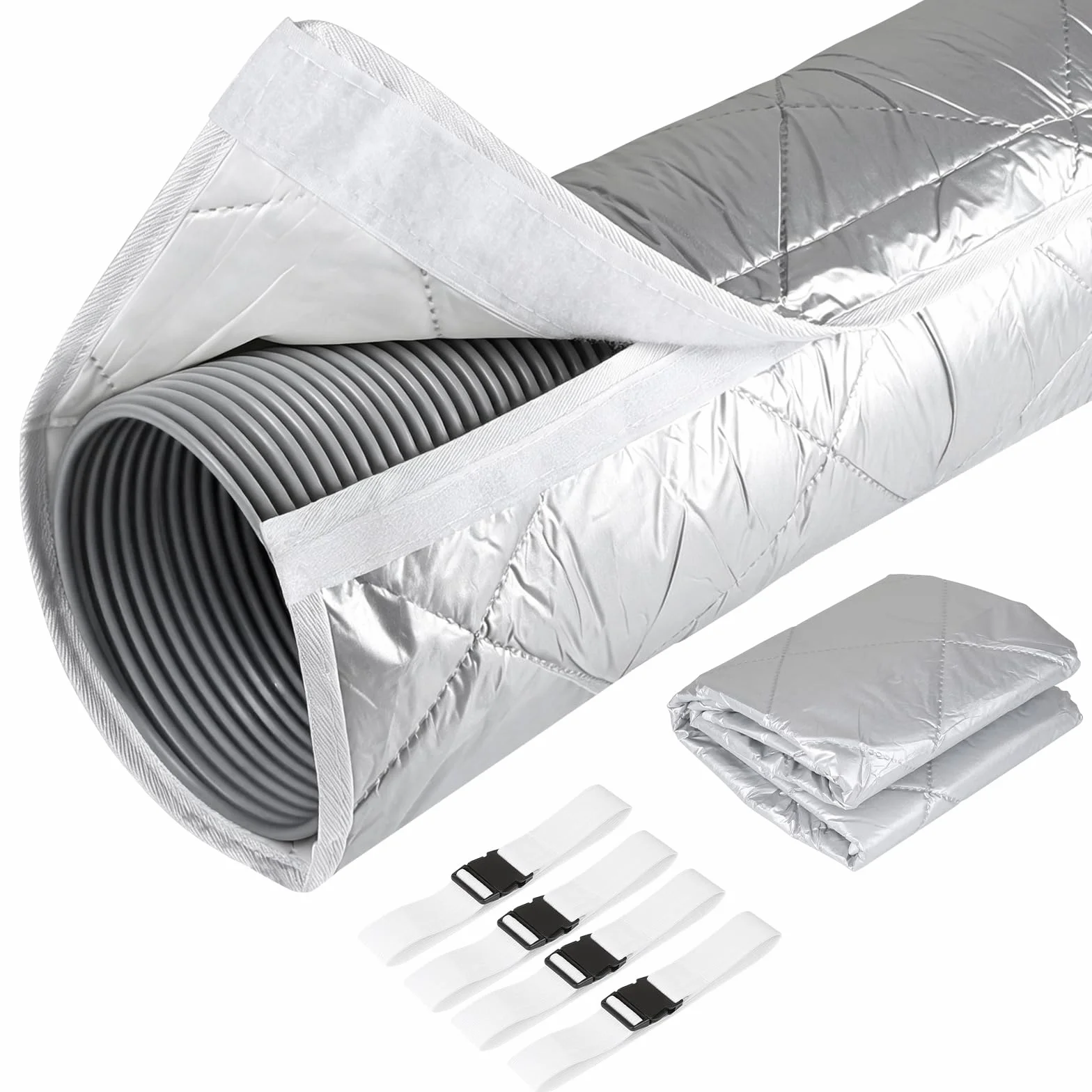 Funda de Aislamiento Portátil para Manguera de Aire Acondicionado 150 x 58,5 cm, 4 Correas Ajustables, 5-7 Pulgadas