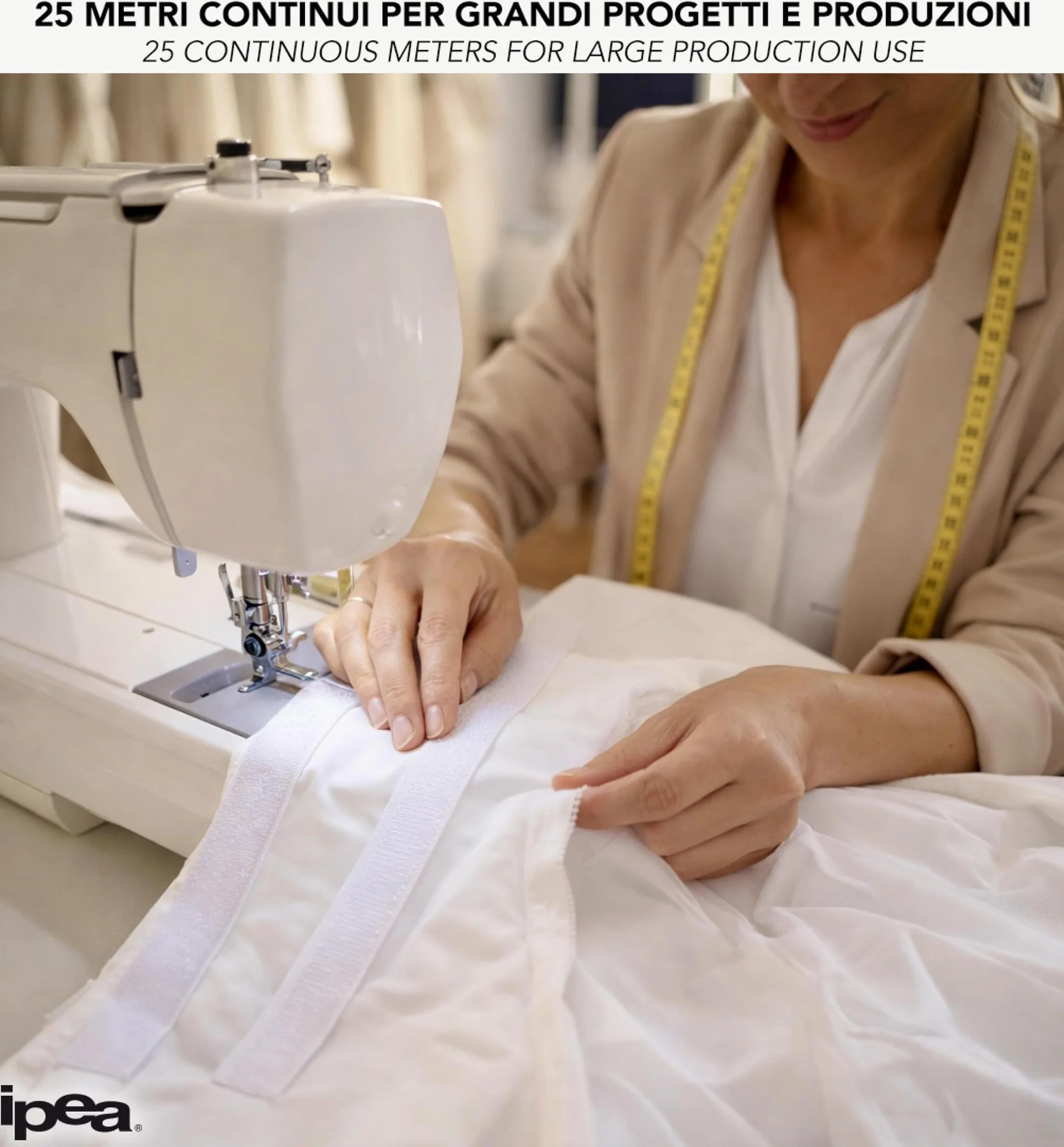 IPEA Cinta de velcro para coser, 20 mm, color blanco, 25 metros de longitud, fabricada en Italia, no adhesiva, velcro de costura para decoración, ropa, gancho y anillo