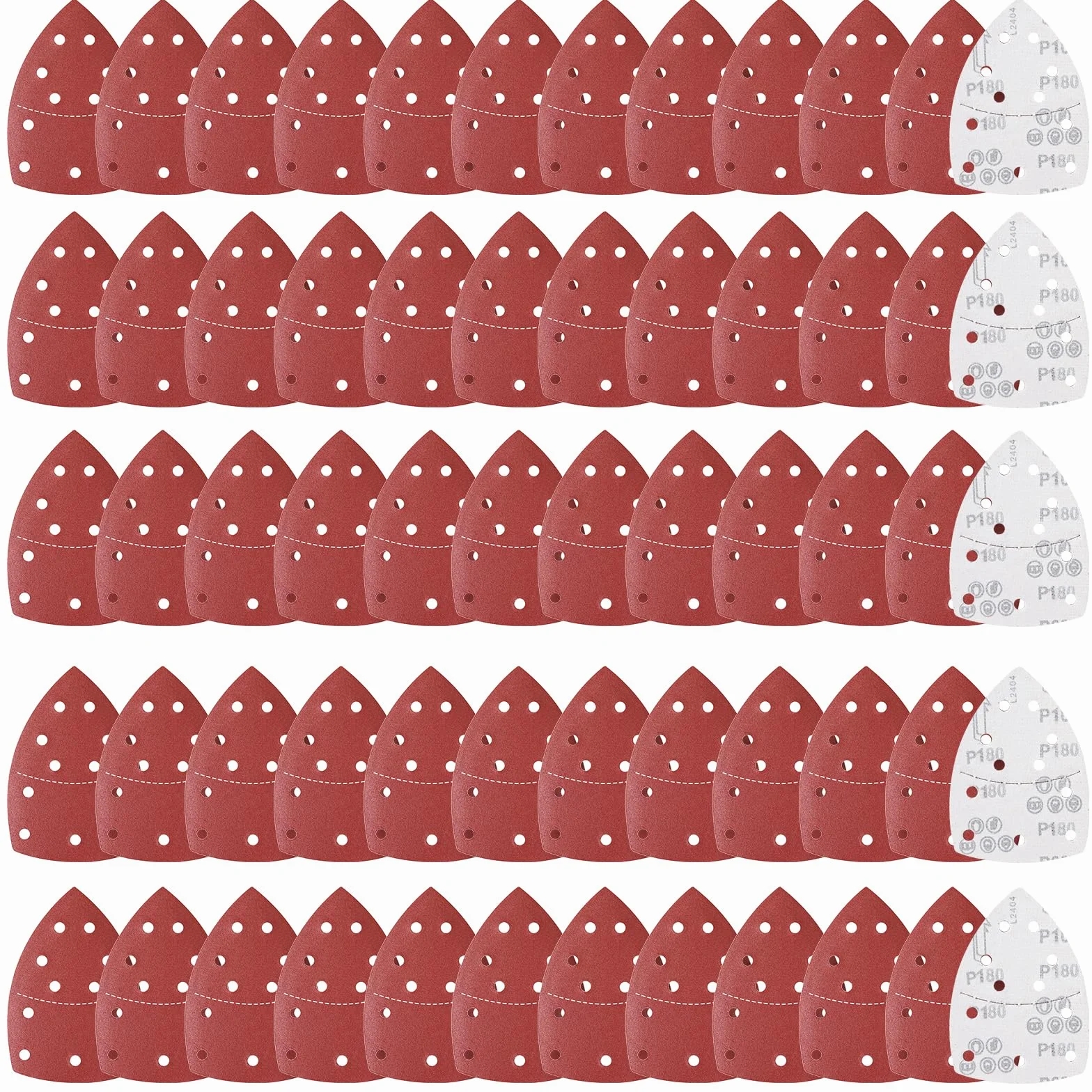 60 piezas papel de lija lijadora delta 152x105mm Hojas de Lija Mouse Papel conjunto con 11 agujeros grano 180 triángulo almohadillas de lijado para madera, metal y plástico