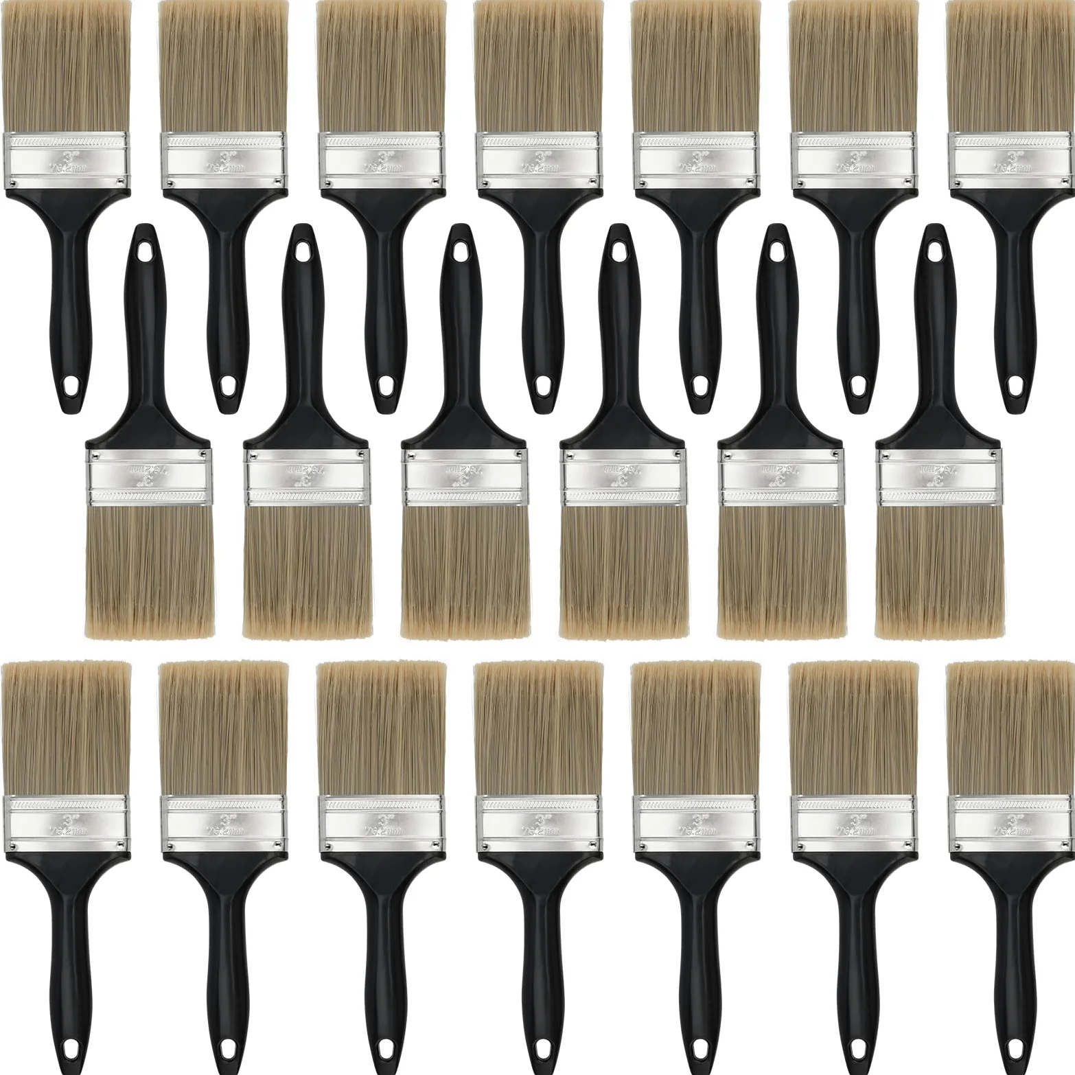 HOZEON Paquete de 20 pinceles de pintura de 3 pulgadas, pinceles planos a granel, juego de pinceles profesionales con mango de plástico, herramientas de pintura multiusos para molduras de pared