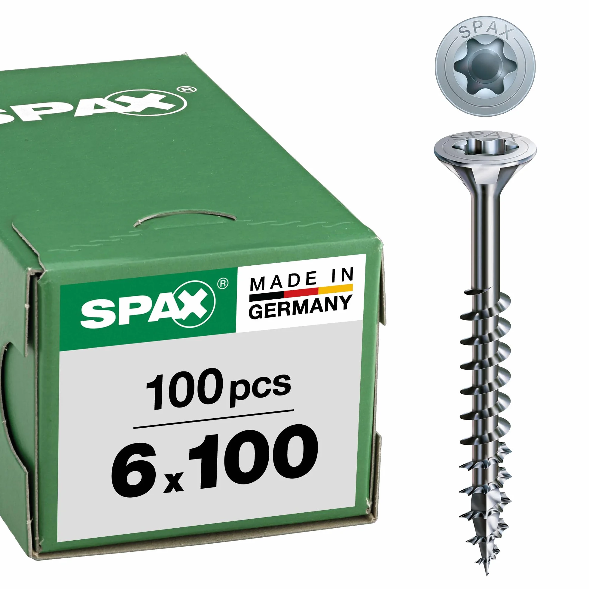 Spax T-STAR plus 0/1050/1/ 6,0/100/01 - Vite universale con testa svasata, 4CUT, filettatura parziale, lucida zincata tramite galvanizzazione, Zincato, 6,0 x 100 mm