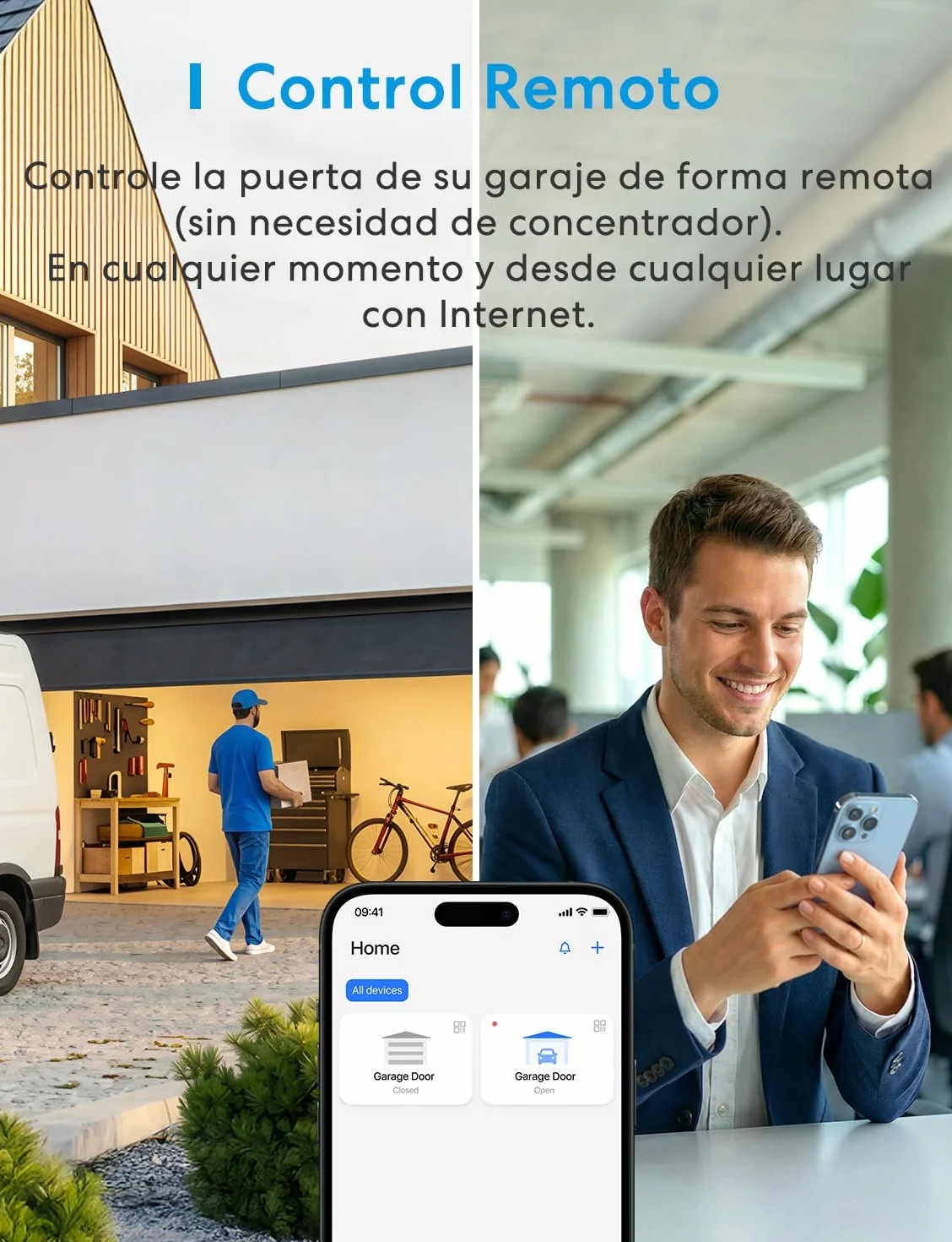 Meross Abridor de Puertas de Garaje Inteligente, Control Remoto y de Voz, Función de Cronómetro, Compatible con Apple HomeKit, Alexa, Google Asistente y SmartThings