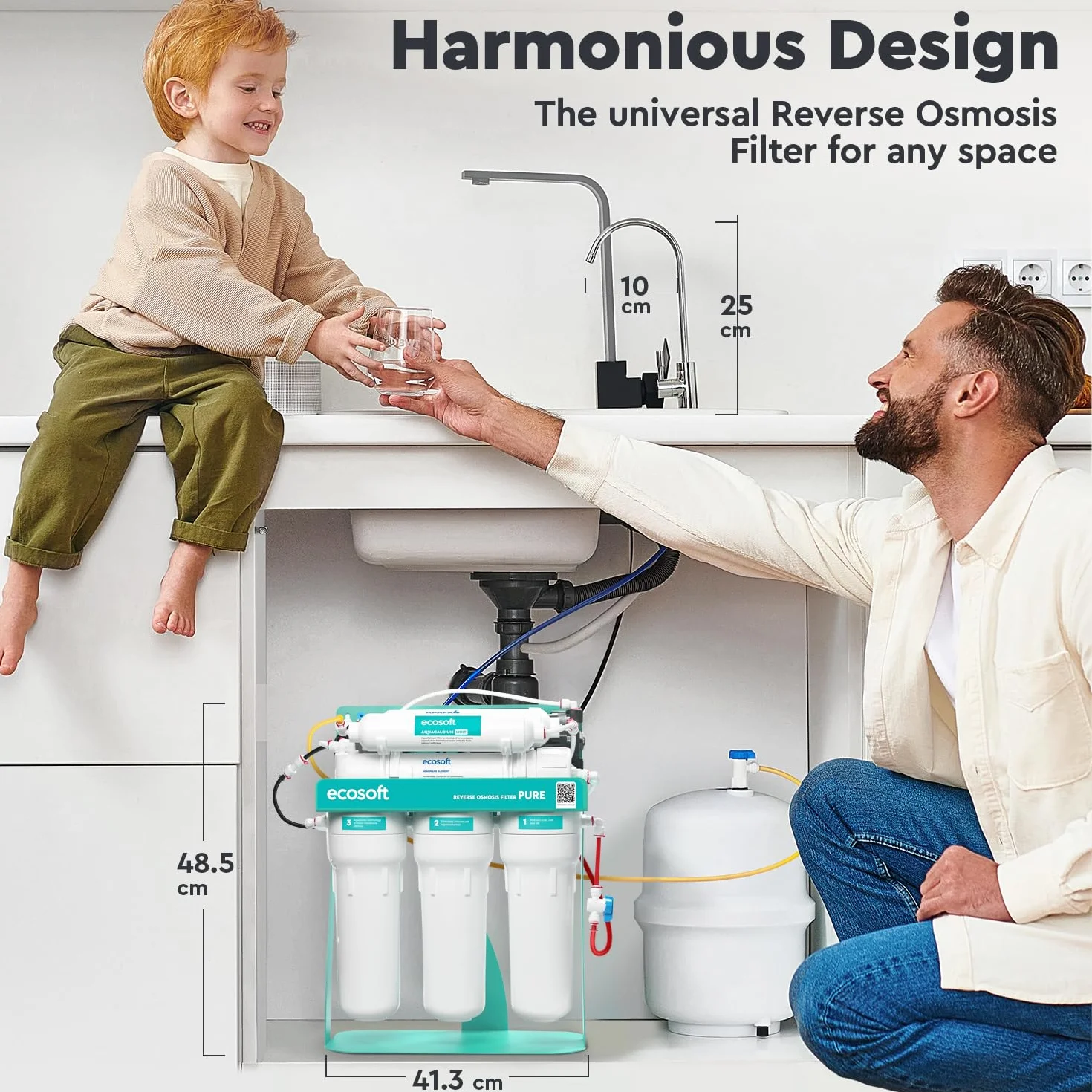 Ecosoft P'URE AquaCalcium Filtro Ósmosis Inversa con Bomba Montado Sobre Estructura Metálica para Hogar, Elimina 99.8% Contaminantes, Mineraliza Agua con Calcio