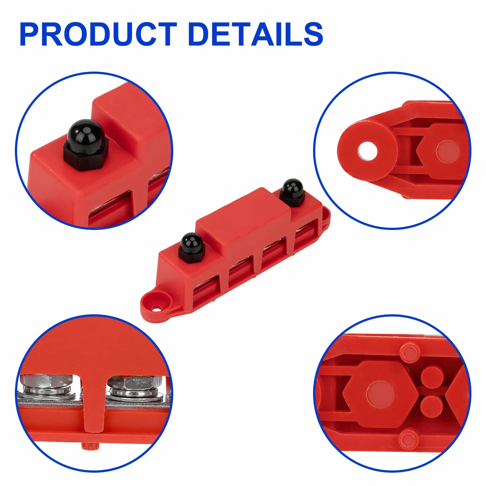 QIMEI-SHOP Bloques de Distribución de Energía 12V-48V Caja de Distribución de Barra Colectora 250A BusBar con 4 Pernos de Terminal M10 para Automóvile Barco Rojo Negro 2 Piezas