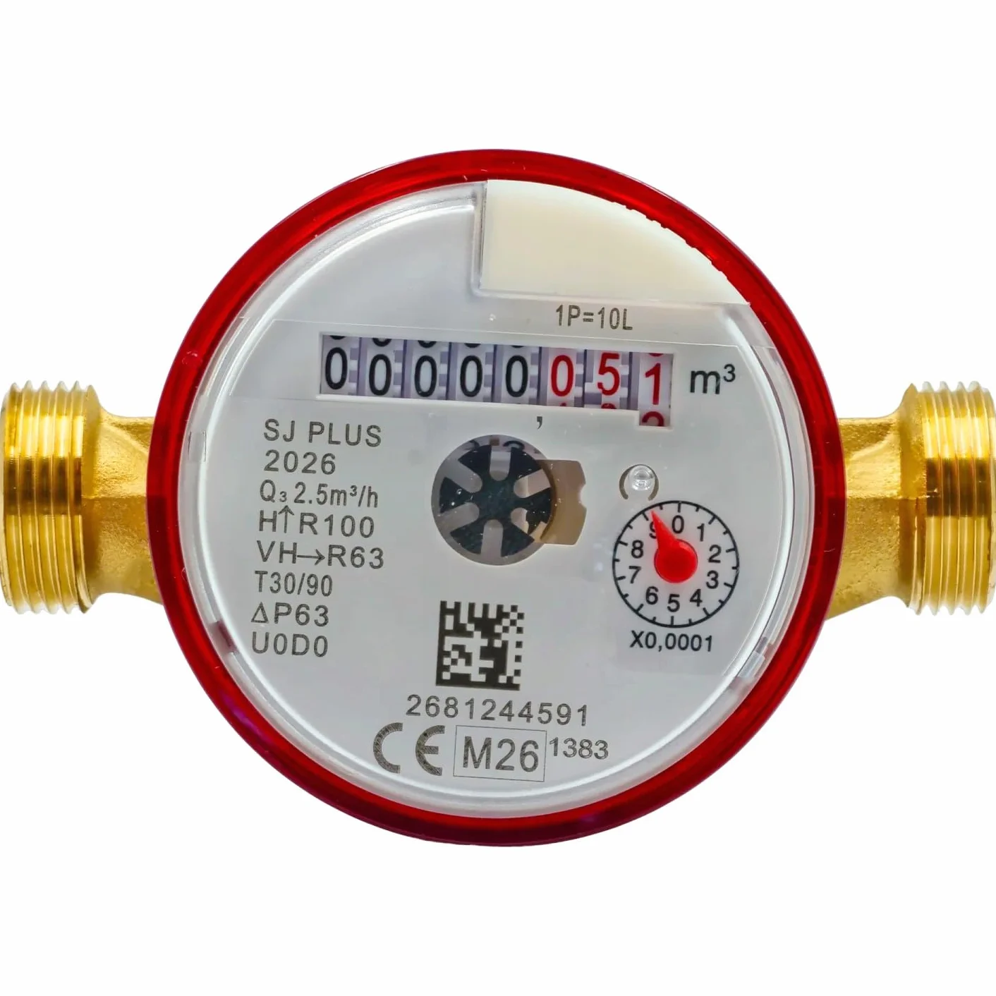 Contador de agua caliente DN15 1/2 pulgada de chorro único, Q3 2,5 m³/h, longitud 110 mm, rosca 3/4 pulgada, antimagnético, conforme MID, marcado M26 (2026)