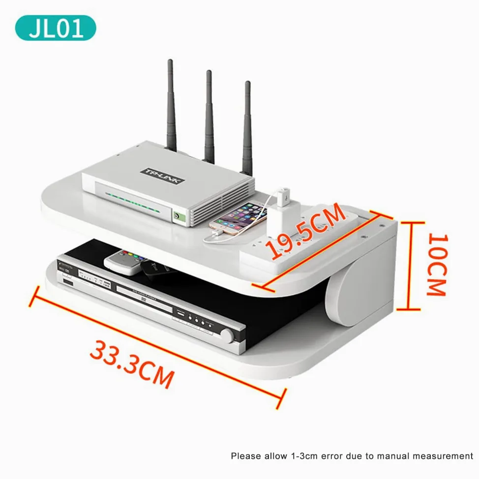 Caja de almacenamiento para enrutador WiFi Estantes flotantes TV Set-Top Rack, montado en la pared Multi-capa de gestión de cables Estante de almacenamiento para decoración de pared (jl01,blanco)