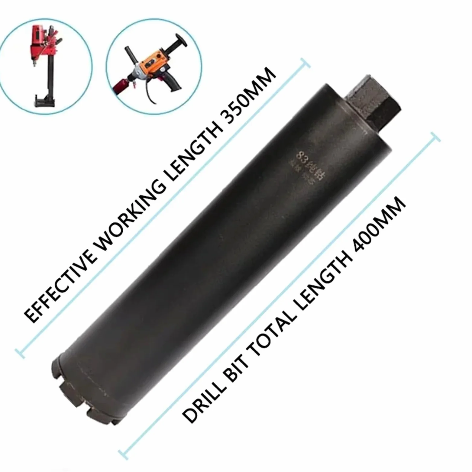 Broca de Diamante de núcleo con diámetro de 25 a 200 mm y Longitud Total de 400 mm. Broca for hormigón Armado for perforar Agujeros en hormigón.