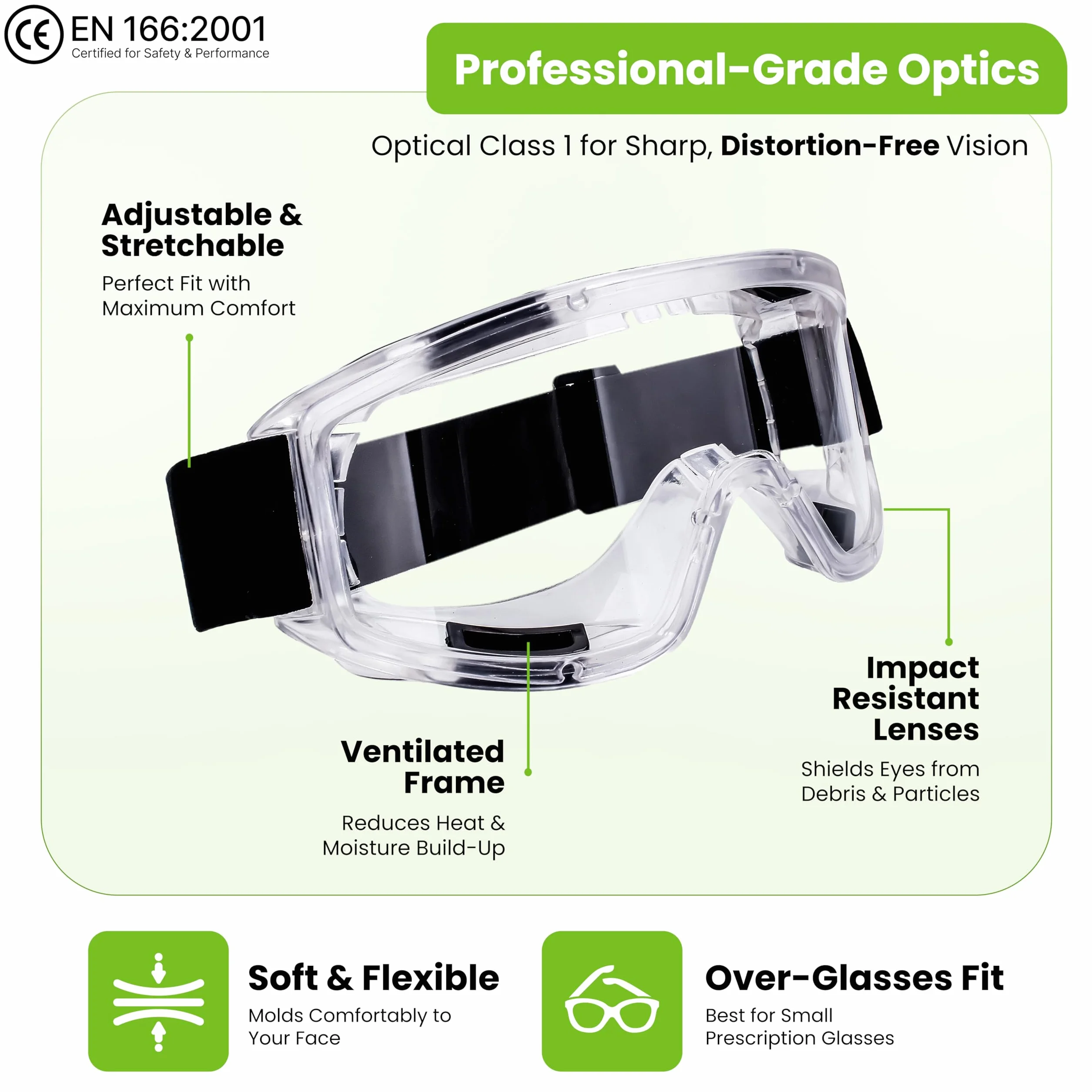 AirGearPro Vision-1000 Gafas de protección antiniebla | Sobregafas de seguridad Antiarañazos Ideal para Bricolaje, Química, Obras