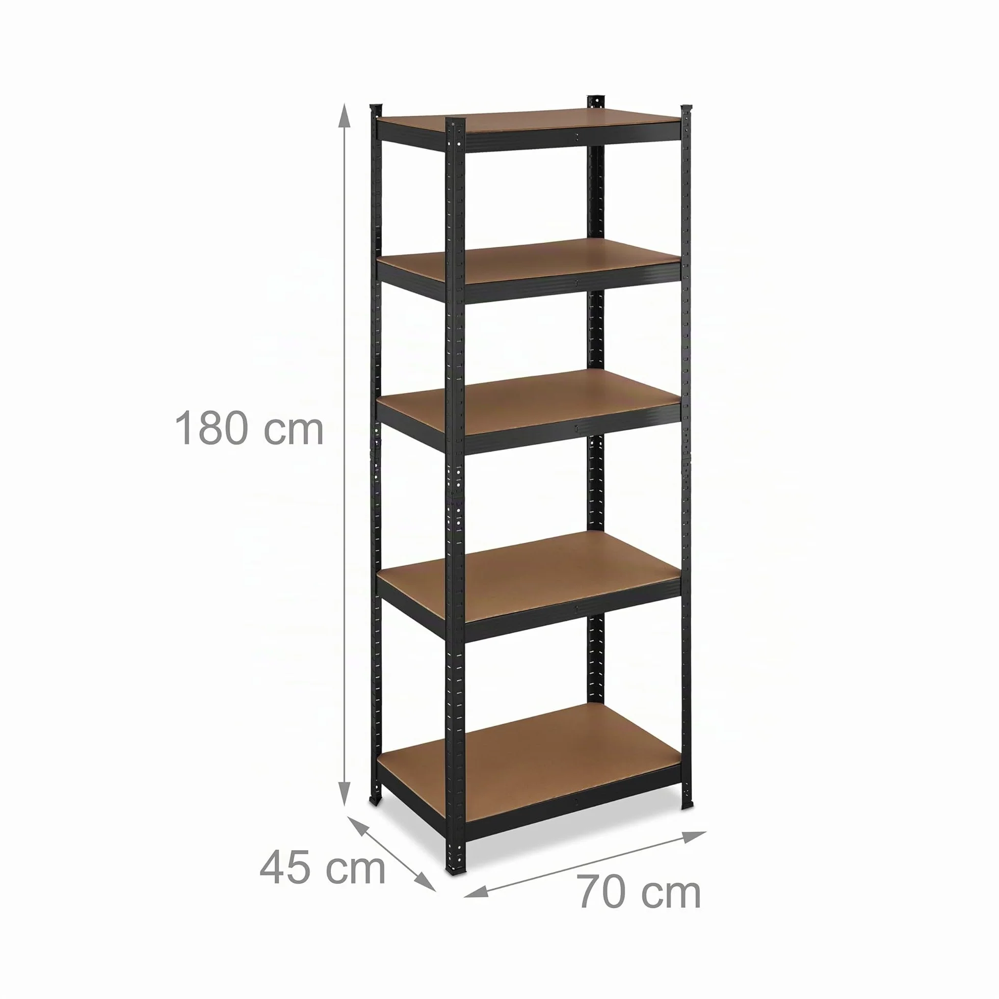 Relaxdays Estantería Metálica Cargas Pesadas, 180x70x45cm, hasta 500 kg, 5 Baldas, Sótano o Trastero, Acero y MDF, Negro