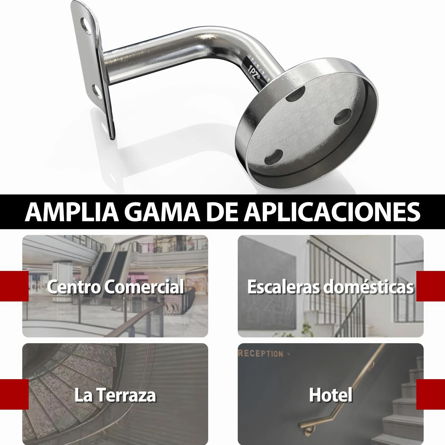 1PZ ES6-WE7 8 Piezas Soporte pasamanos Fijación de barandilla Acero inoxidable Duradero Adecuado para Jardín Balcón Biblioteca Interior Exterior Escalera Pasamanos de forma redonda u ovalada.（plata）