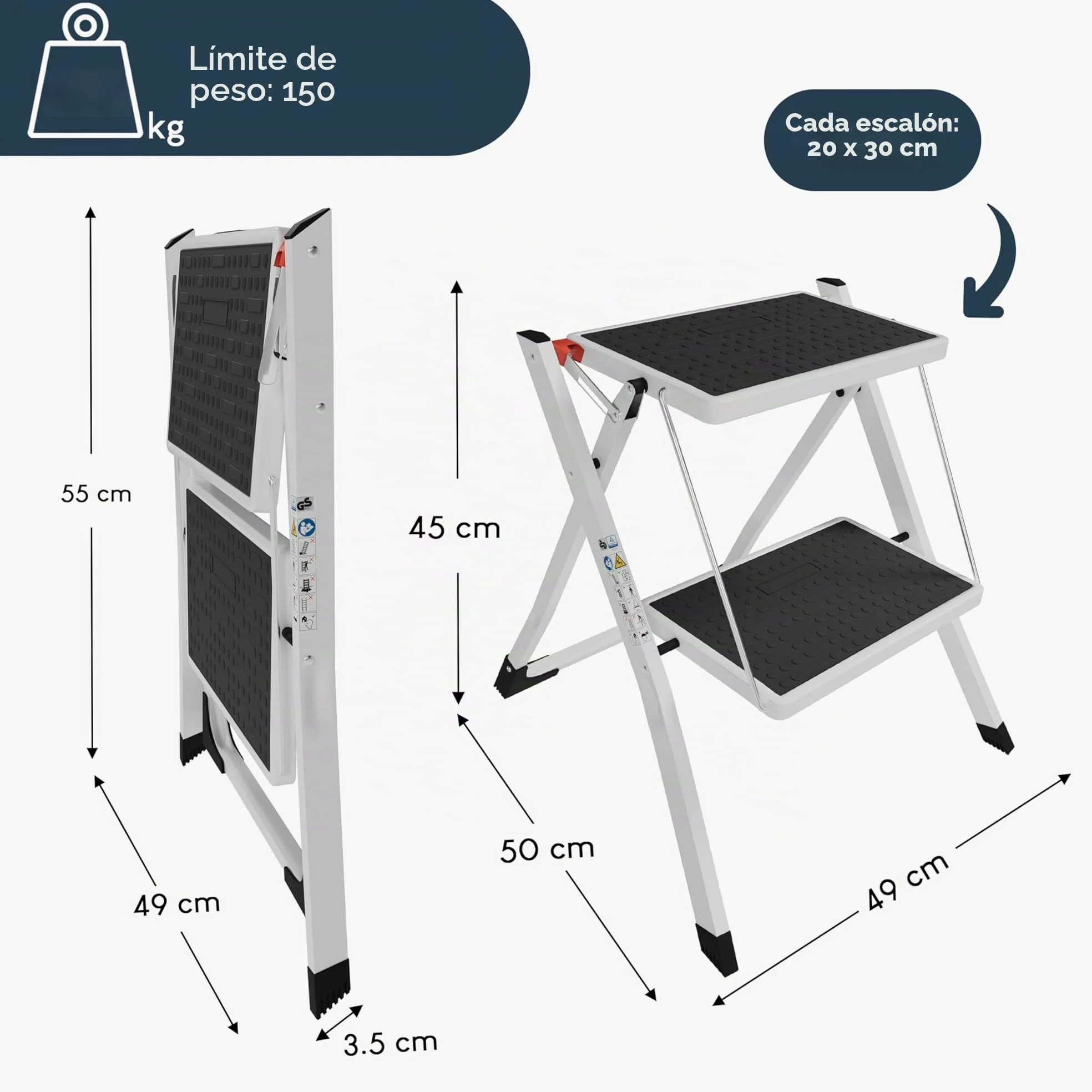Home Vida – Potro Plegable con Goma Antideslizante, Resistente, de Metal, de Dos escalones y de Color Negro y Blanco