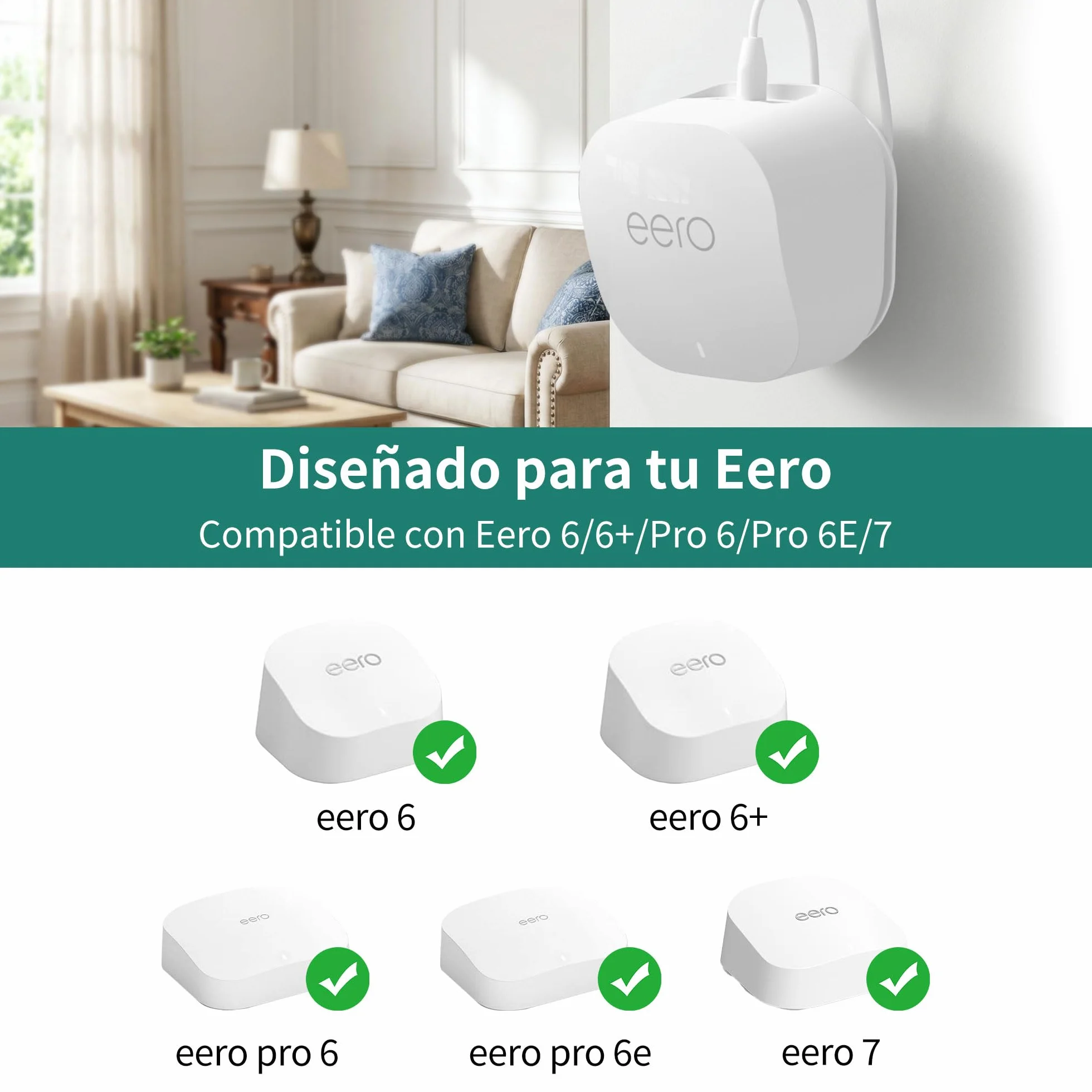 HomeMount eero - Soporte de pared para eero 7 / Pro 6E / Pro 6/6+ / 6, oculta cables de enrutador y libera espacio, soporte de pared para una mejor señal WiFi y configuración limpia (1 paquete, blanco