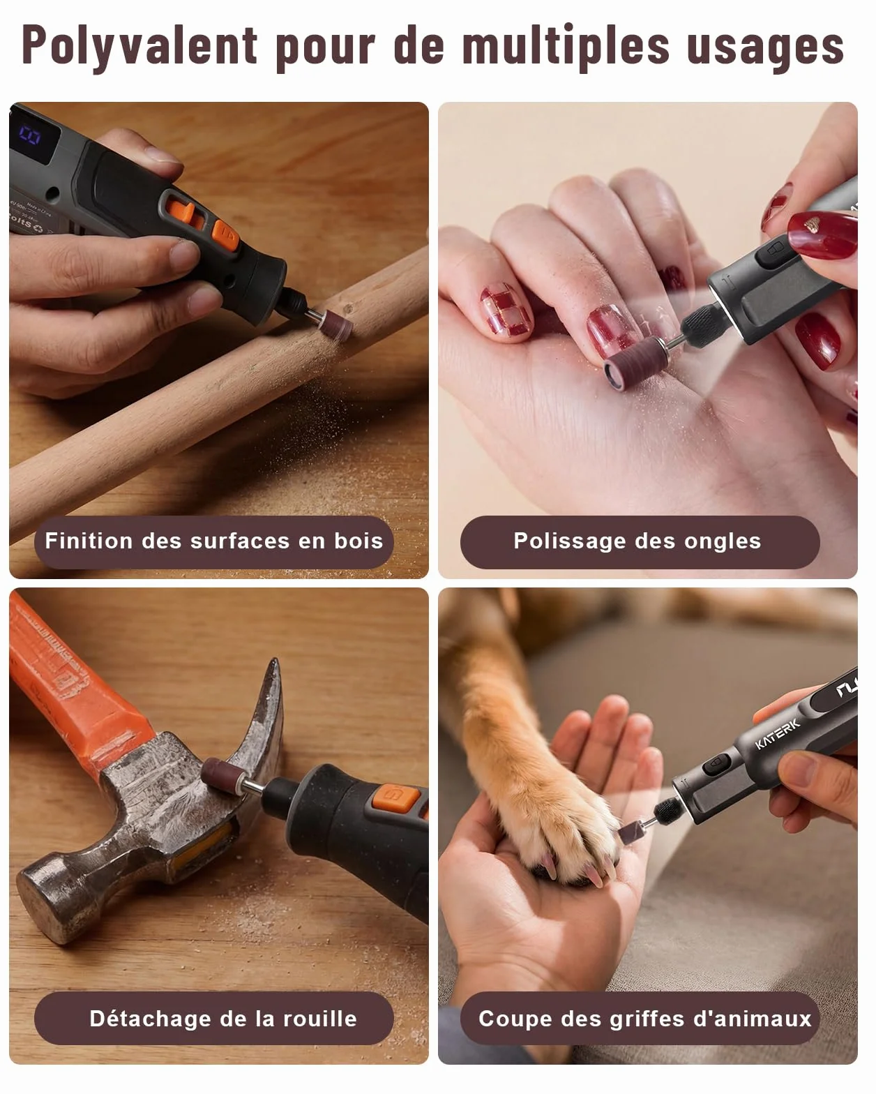 Katerk 150 Piezas Tambores de Lijado, Manguitos de Lijado Mini de 8 mm con Bandas de Lijado de Grano 80/120/180, Compatible con Limadoras de Uñas para Perros y Herramientas Rotativas