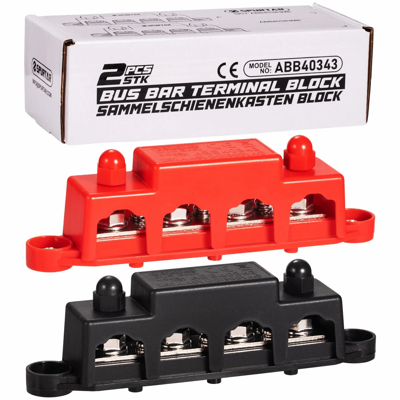 Spurtar Bloque de Distribución de Energía de Barra Colectora con 4x M8 Pernos y 3x M4 Tornillos 12V–48V 250A para Coche, Barco, RV 16,5 × 3,4 × 4,8 cm – No Apto Para Espacios Reducidos