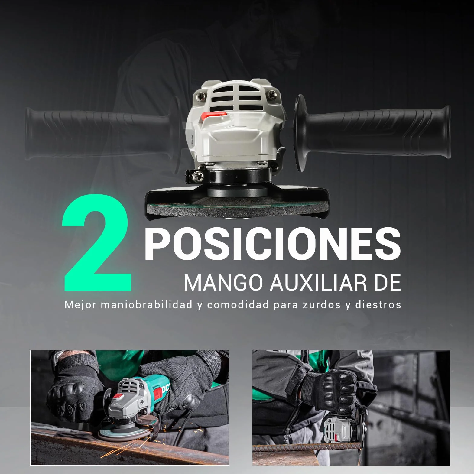 DCA Amoladora Angular 860W 125 mm, 11.800 rpm, Cuerpo Ultra Fino (Circunferencia 178 mm), Carcasa de Engranajes Compacta, 1,6 kg Ligera Radial para Corte y Lijado