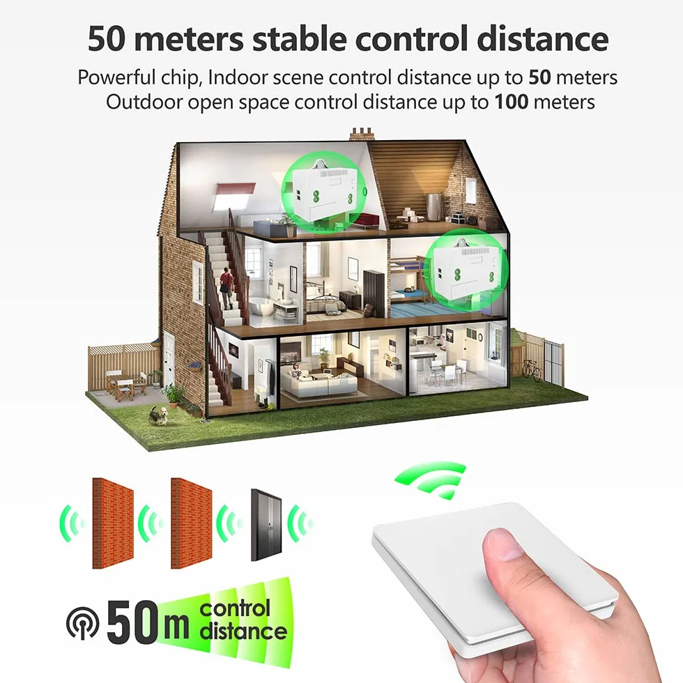 DieseRC Interruptor de Luz Cinético Inalámbrico RF de Panel de Pared con Controlador Receptor de Relé de 10 A