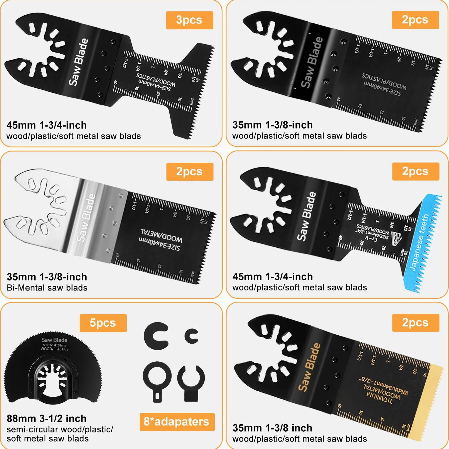 USHOP Hojas de Sierra Oscilante,Kit de Hojas de Sierra,Accesorios Multiherramienta Universal,Multiherramienta Oscilante Cuchillas,Kits de Accesorios Oscilantes para Múltiples Herramientas