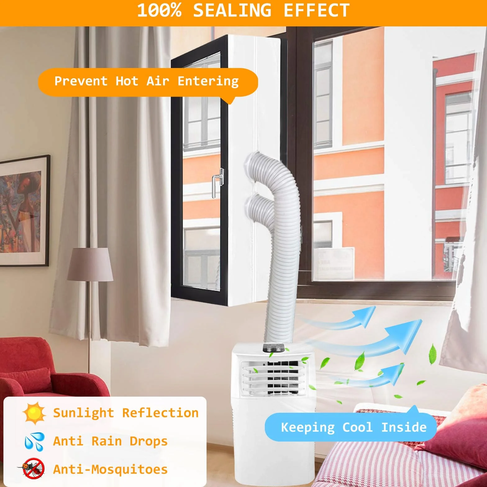 Cubierta Aislante Ventana Aire Acondicionado, 500cm Kit Ventana Aire Acondicionado Portatil, Sello Ventana Universal para AC Móvil y Secadora AC Window Kit Que Bloquea el Aire Caliente