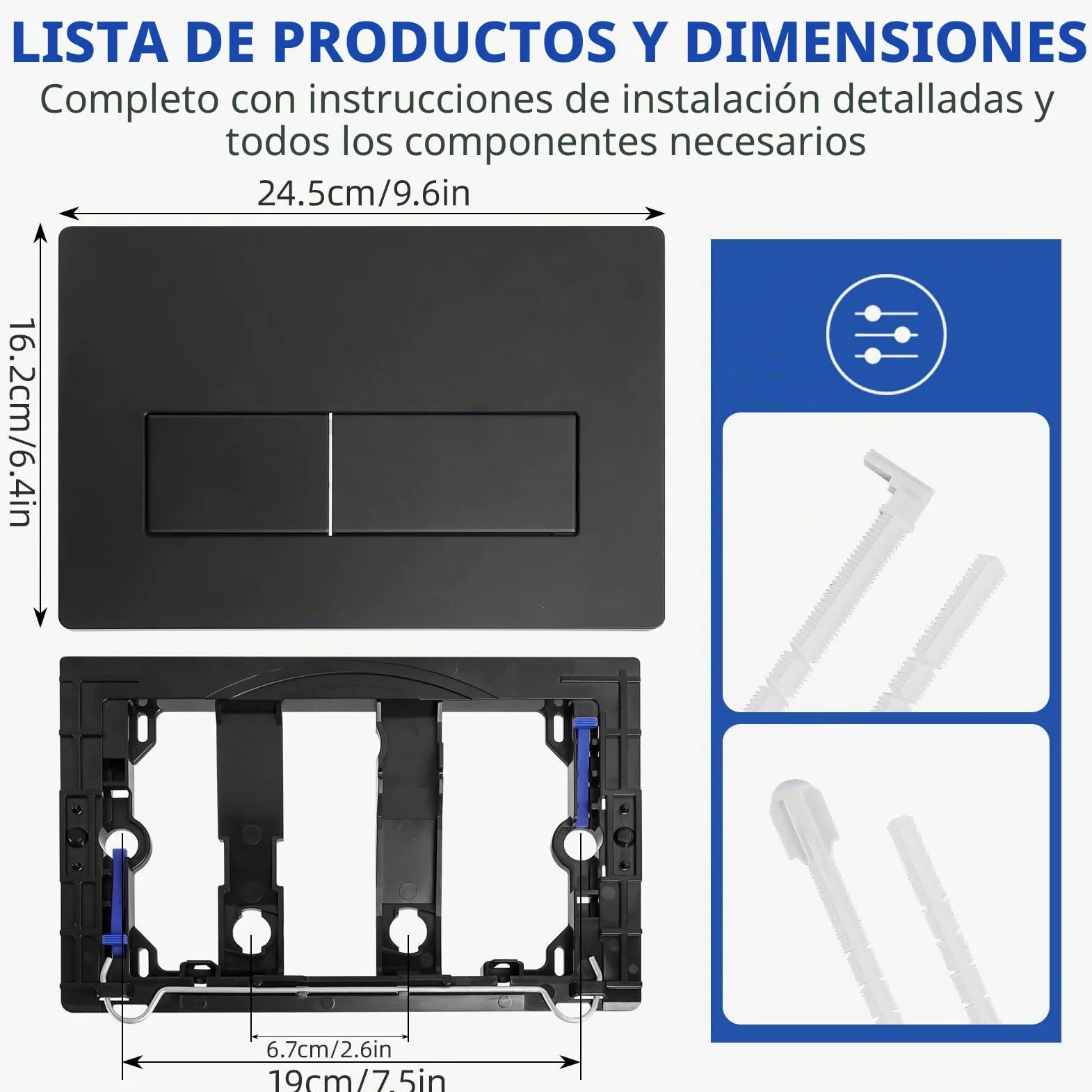 Placa de pulsador Para Geberit Sigma, Compatible con Geberit Sigma 01, UP300, UP320 Cisterna de Inodoro Empotrada, Incluye Kit de Palanca de Descarga y Marco de Instalación