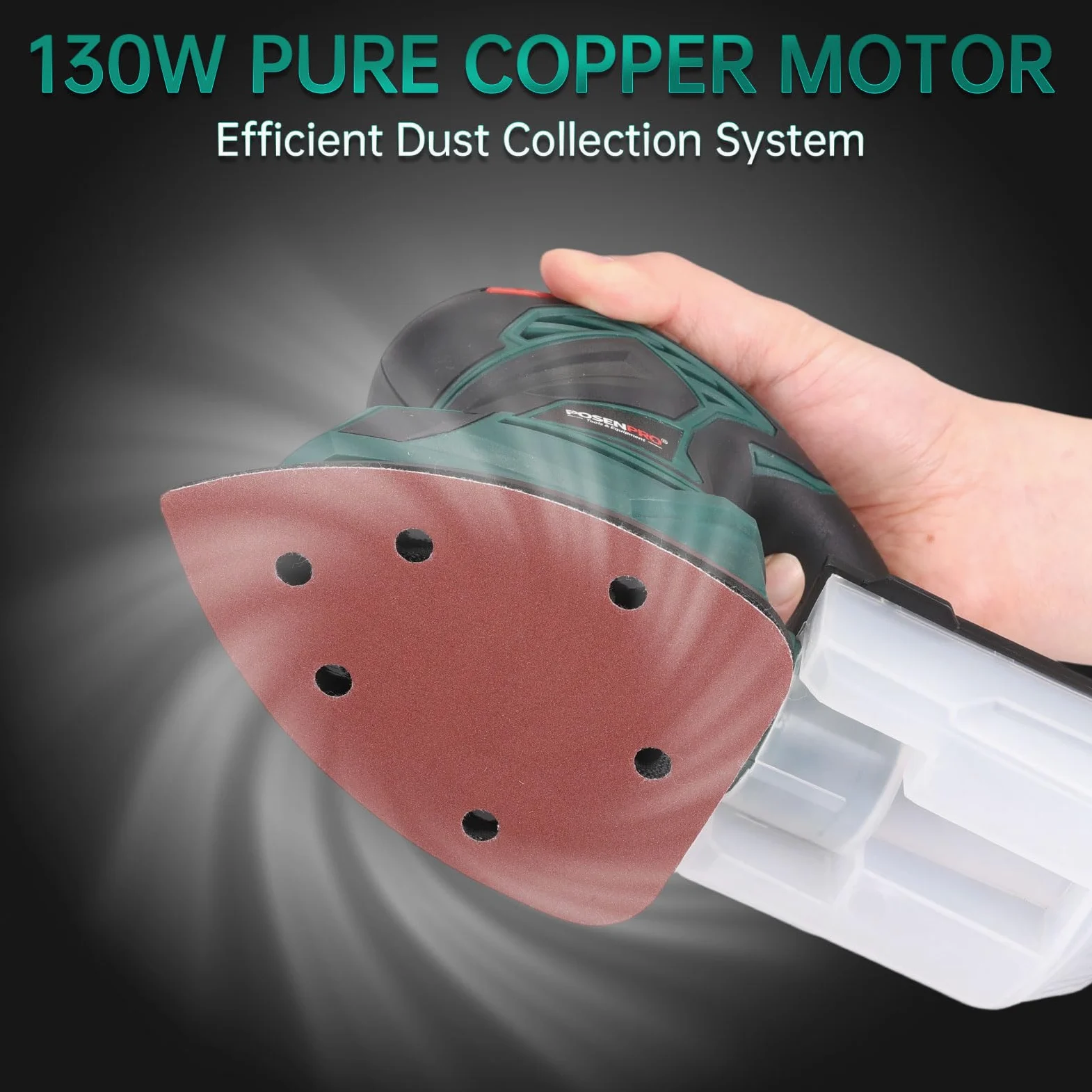Lijadora de detalles, POSENPRO Lijadora Madera 130W Lijadora Eléctrica 13500RPM, Lijadora Mouse con Función de Recogida de Polvo y 12 Hojas de Lija, Lijadora Orbital para Trabajos de Lijado