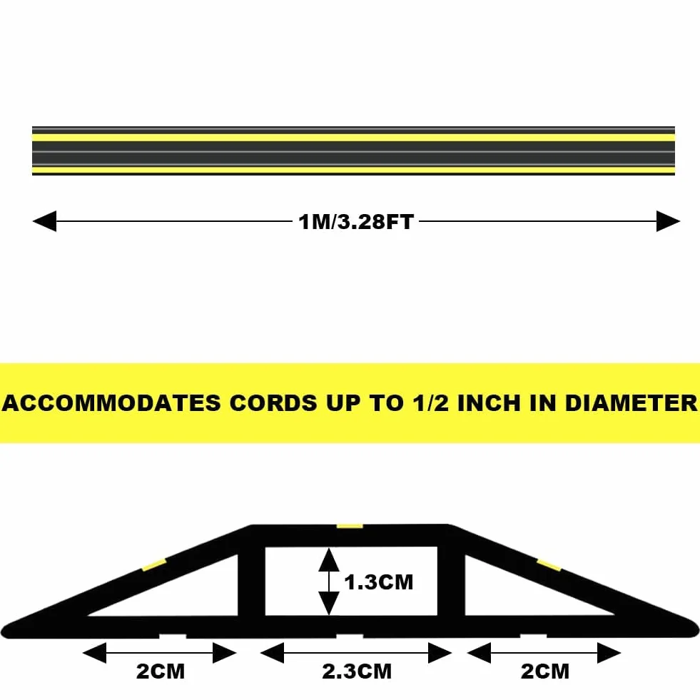 Protector de Canaleta para Cableado, 1M PVC Protectores de Cables de Suelo con 3 Canales de Goma, Cubre Oculta Cables Suelo previene Accidentes, para Hogar Oficina Almacén Conciertos