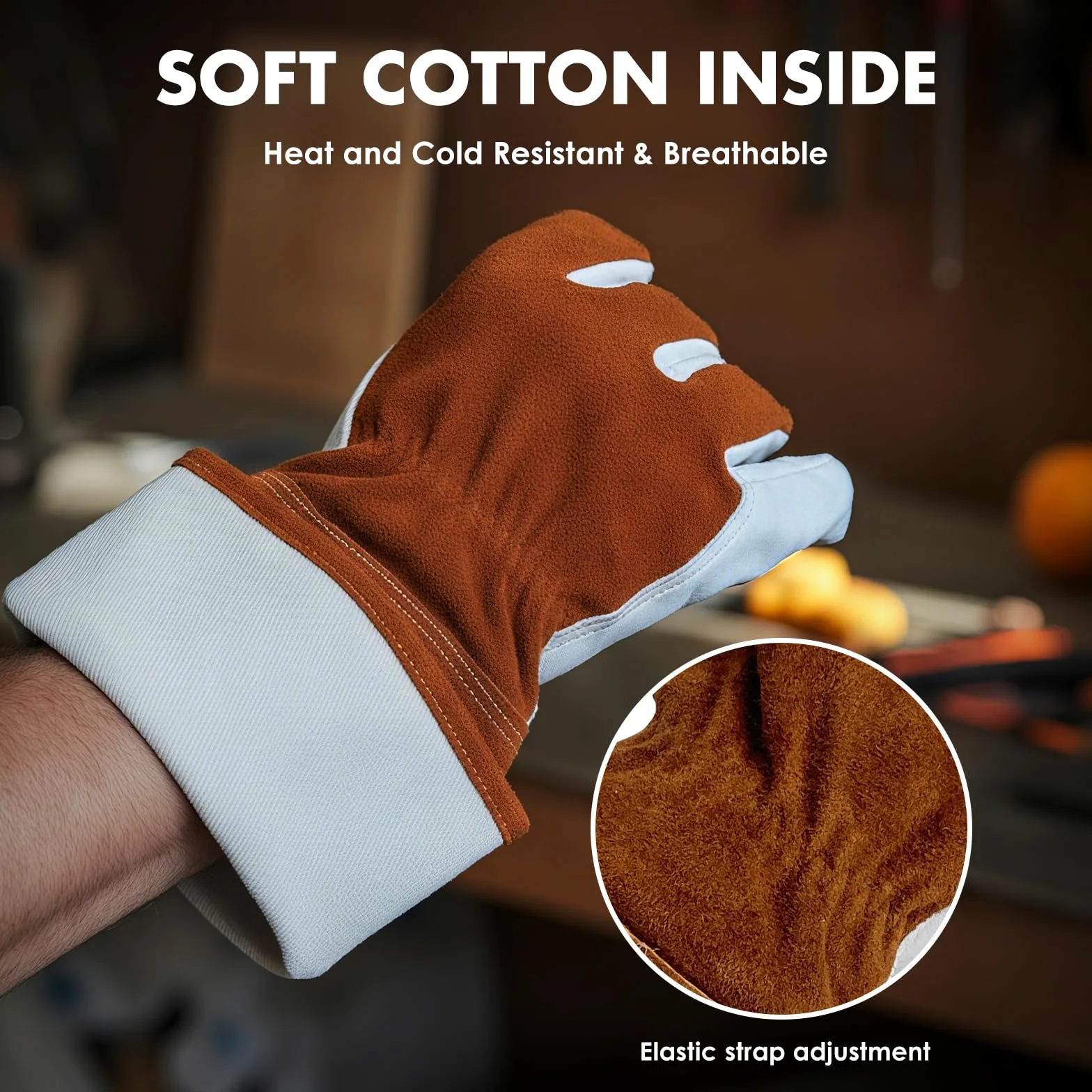 Guantes de soldadura de cuero vacuno – Guantes largos ignífugos para soldadura MIG/TIG, barbacoa, chimenea, horno y cocina – Resistentes al calor, unisex, talla M
