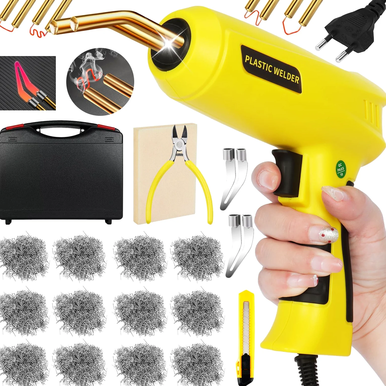 200W Soldador de Plástico,Plástico Soldadura Máquina con 900PCS Grapas,Kit de Reparación de Parachoques de Coche para la Reparación de Piezas de Plástico Automotrices