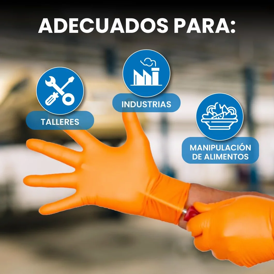 Guantes de Nitrilo Desechables Naranja Extra Gruesos Textura Diamante Tamaño S M L XL (50, XL)