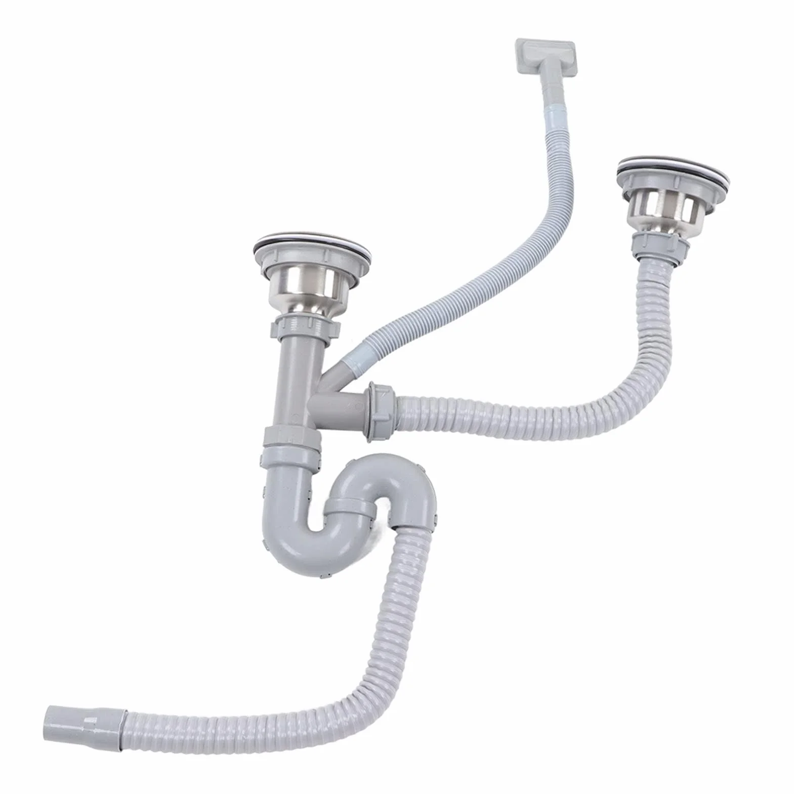 Ejoyous Tubo de desagüe para fregadero de cocina, doble juego de desagüe para fregadero de cocina, manguera de desagüe curvada, manguera de desagüe para baño en casa