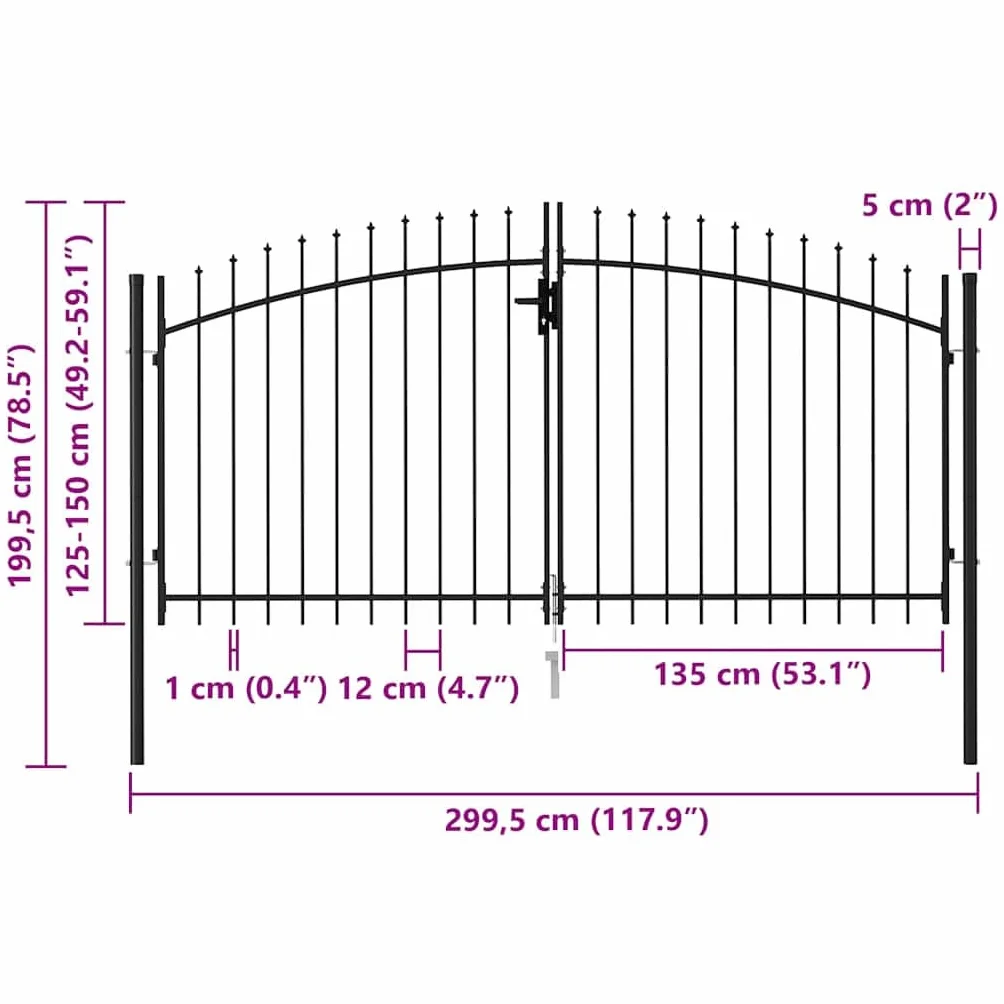 vidaXL Cancela de Valla Doble Puerta de Jardín Entada Vallado Exterior con Puntas de Acero Negro 3x1,5 m