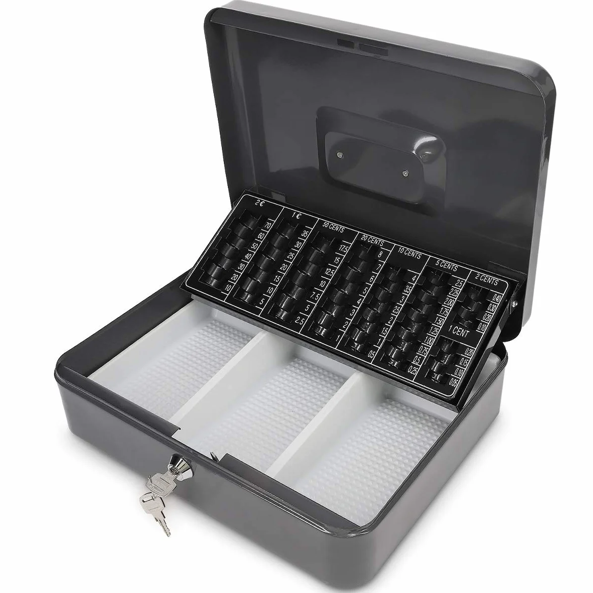 Navaris Caja fuerte para dinero - Organizador de efectivo con cerradura y compartimento interior - Para billetes monedas documentos con dos llaves