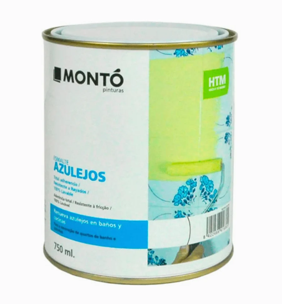 Montó Esmalte Laca de Poliuretano al Disolvente, Acabado Brillante, Ideal para el Pintado de Azulejos en Baños y Cocinas. HTM Esmalte Azulejos (750ml, Blanco Roto)